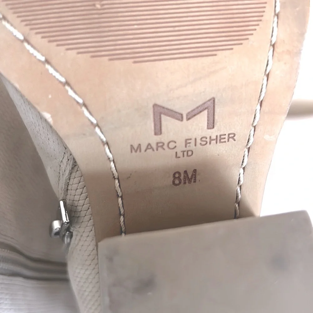 Marc Fisher Cowboy Ankle Boots Leather Creme Size 8 Stacked Heel Cowgirl